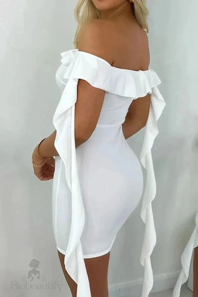 Off Shoulder Pleated Mini Dress