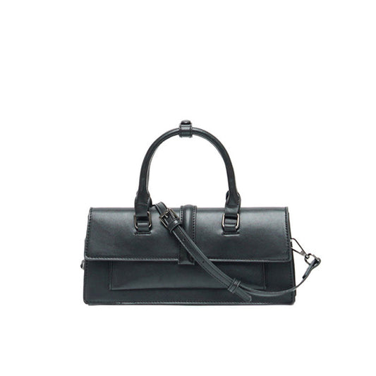 Faux Leather Baguette Bag With Top Handle - Black One Size /