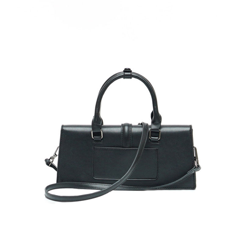 Faux Leather Baguette Bag With Top Handle - Black