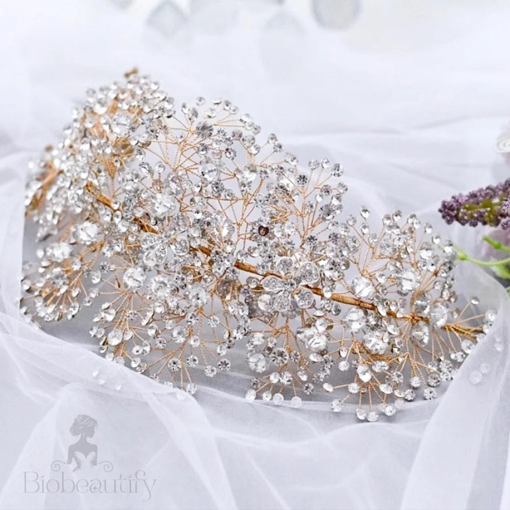 Oksana Crystal Bridal Headdress Gold Silver Available