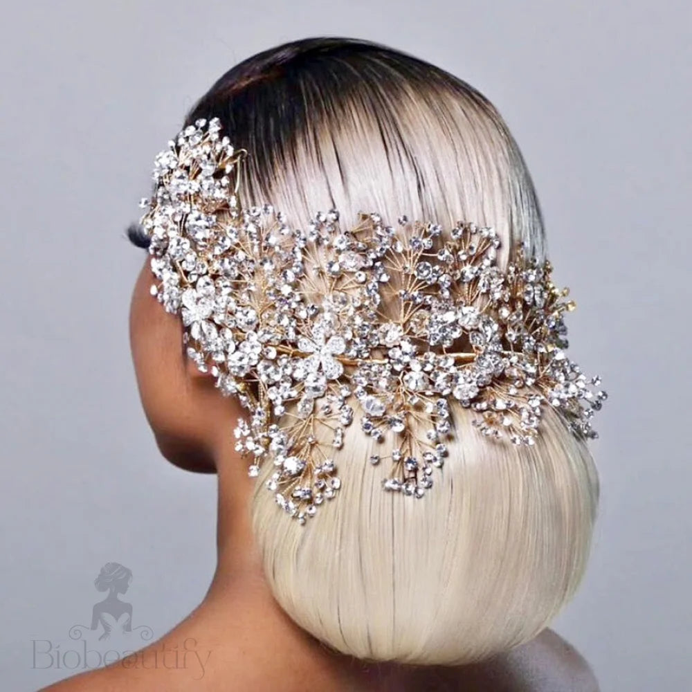 Oksana Crystal Bridal Headdress Gold Silver Available