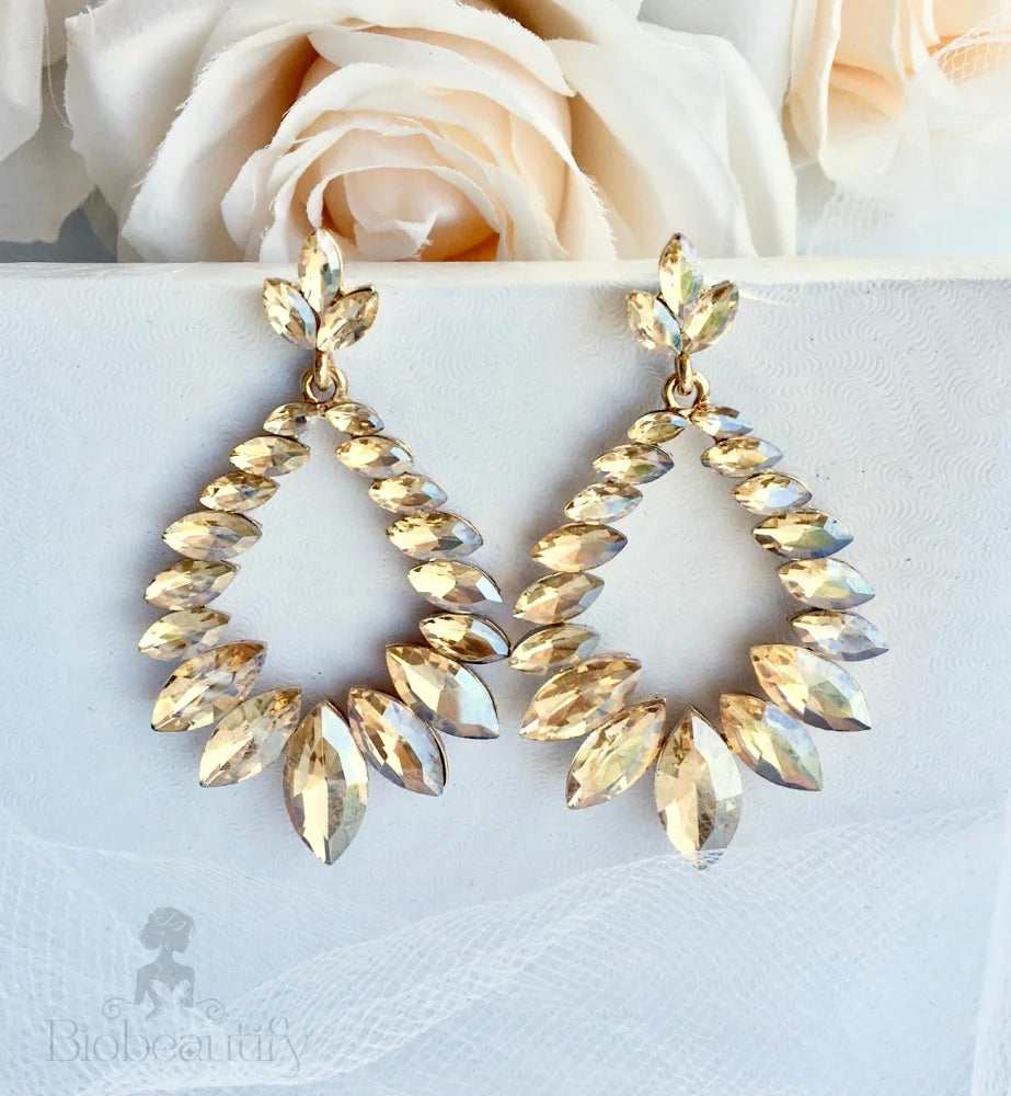 Olive Crystal Bridal Earrings Silver Gold Options