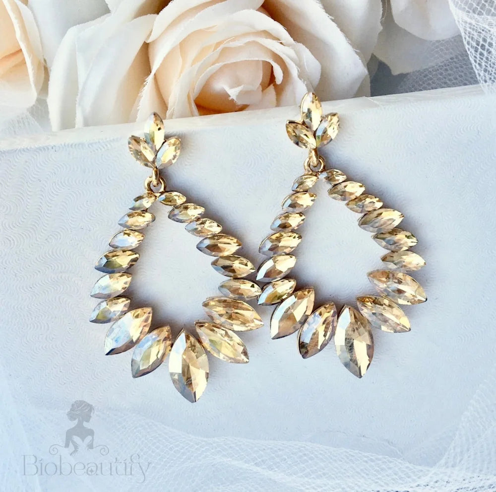 Olive Crystal Bridal Earrings Silver Gold Options