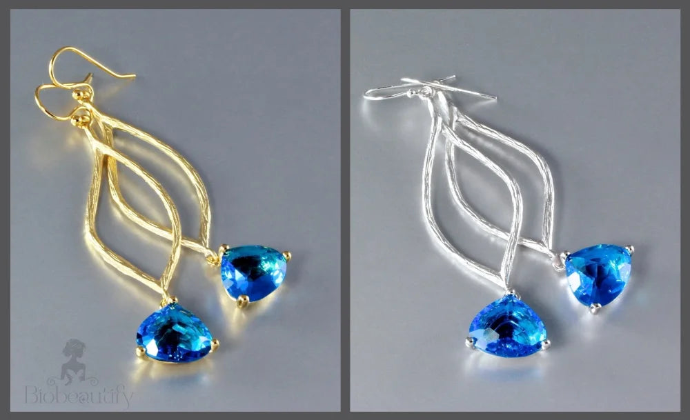 Ondine Blue Cubic Zirconia Earrings In Gold And Silver