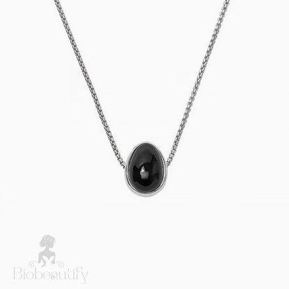 Onyx Pebble Pendant Necklace With Sterling Silver Plated Box Chain Black / Small