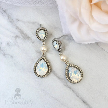 Opal Bridal Earrings With Pearl