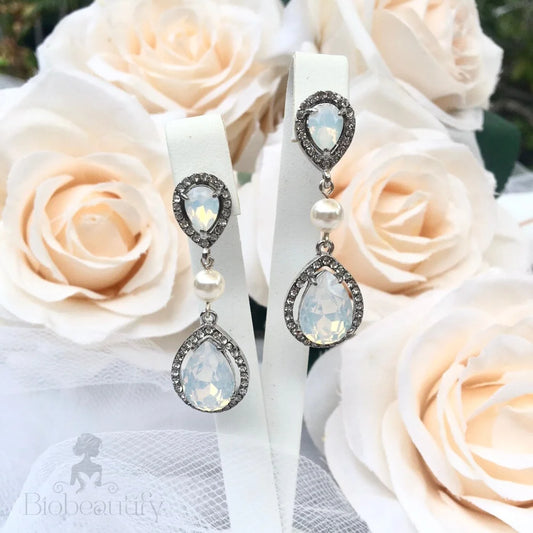 Opal Bridal Earrings With Pearl