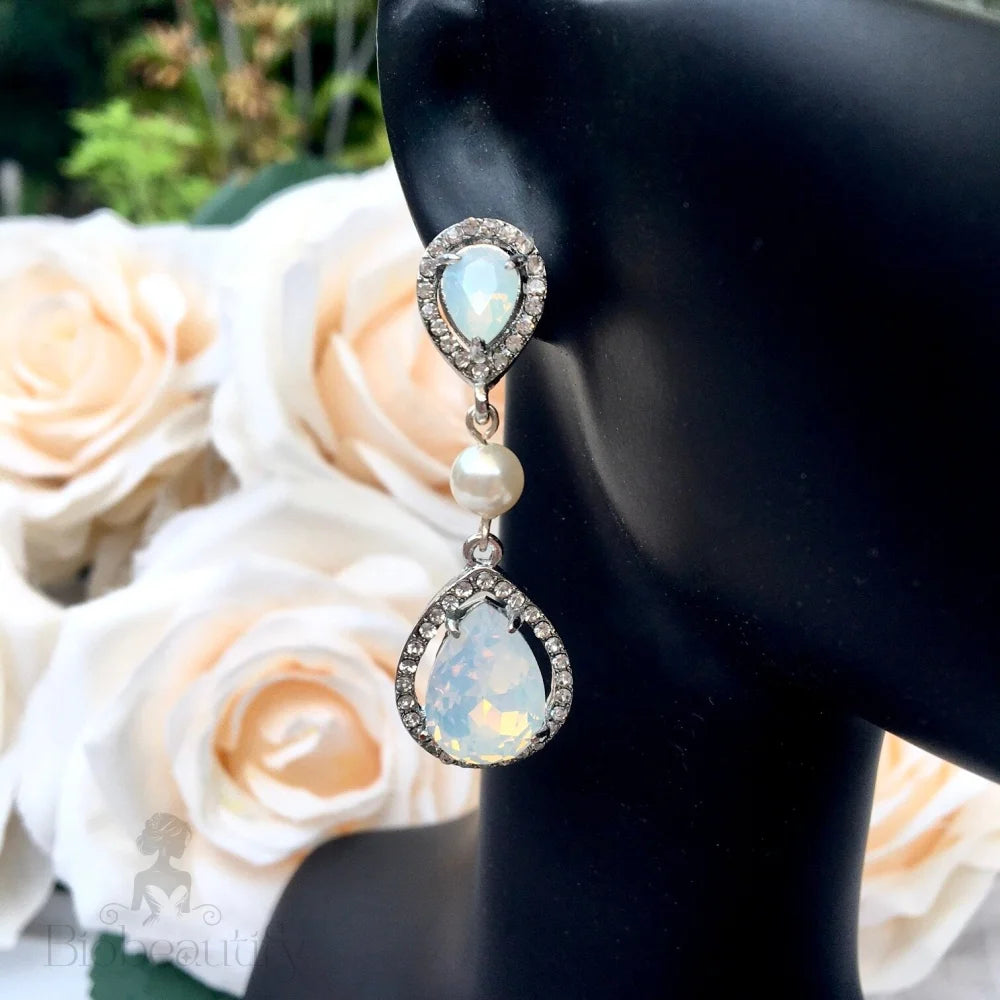 Opal Bridal Earrings With Pearl