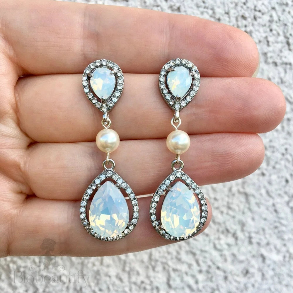 Opal Bridal Earrings With Pearl