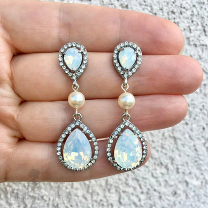 Opal Bridal Earrings With Pearl