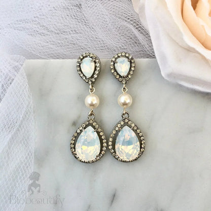 Opal Bridal Earrings With Pearl