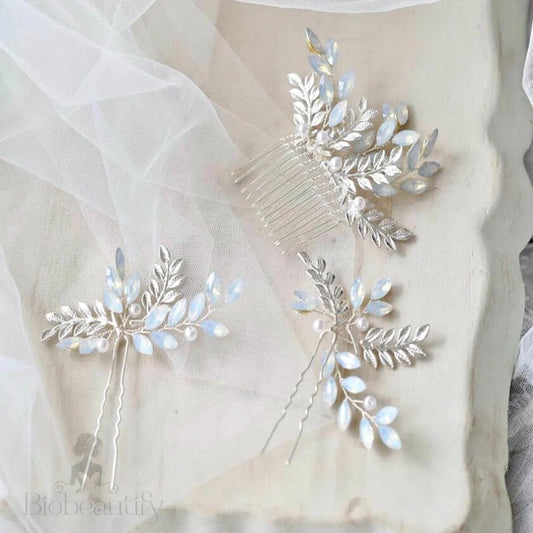 Wedding Hair Accessories - Swarovski Opal Bridal Hair Comb and Pin Set