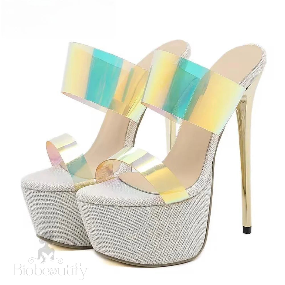 Open Toe Pvc Transparent Platform Stiletto Heels Sandals For Women