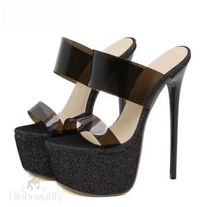 Open Toe Pvc Transparent Platform Stiletto Heels Sandals For Women Black / 41