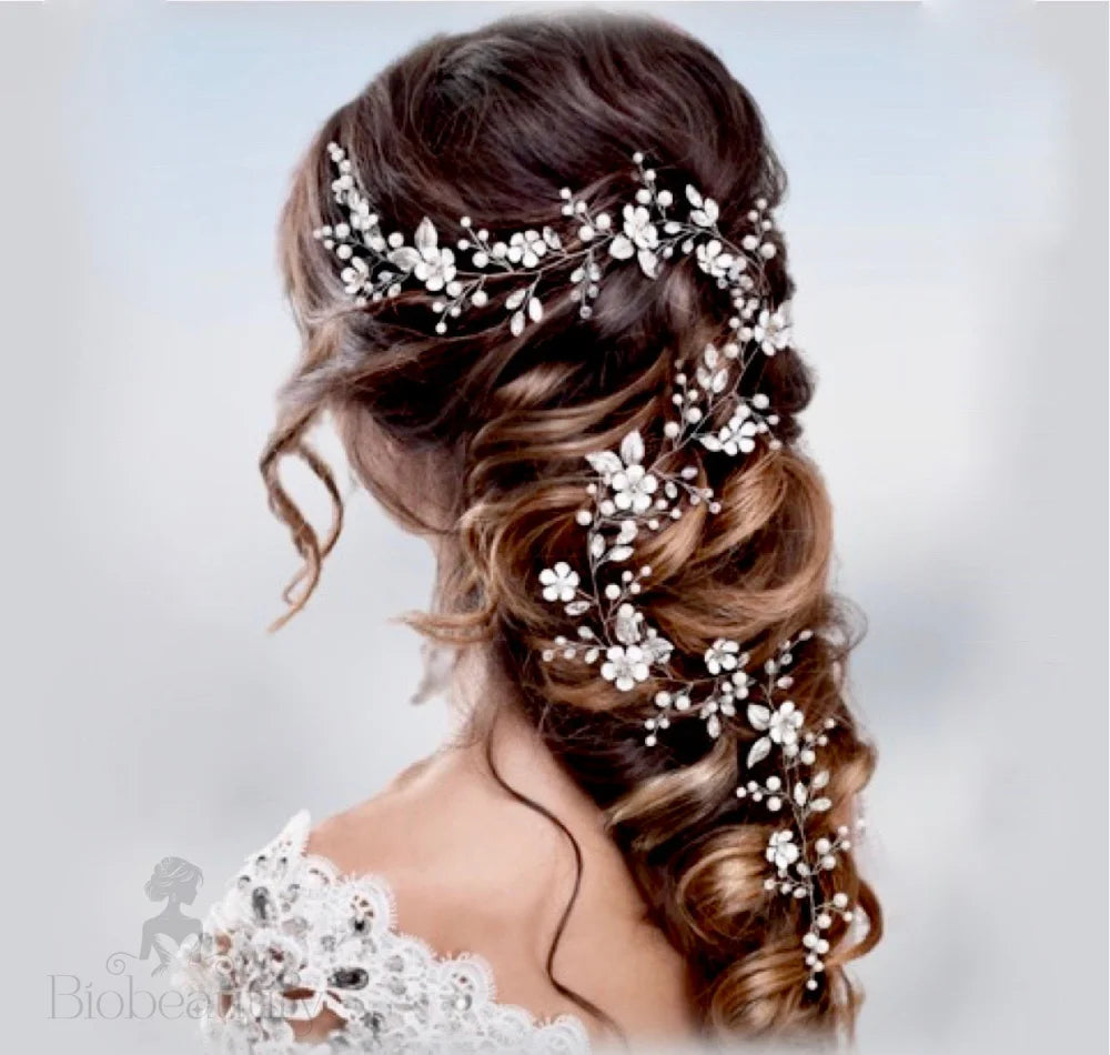 Ophelia Pearl And Crystal Hair Vine In Silver Or Yellow Gold