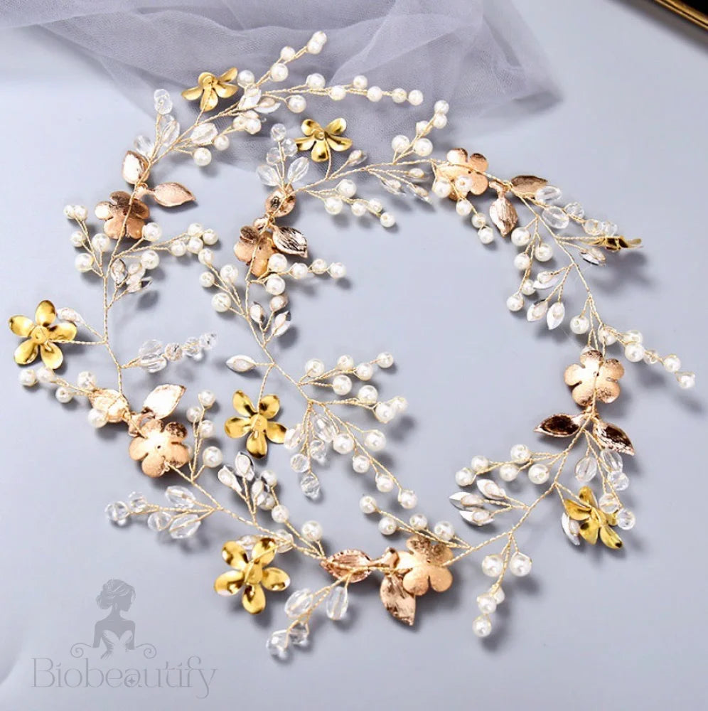 Ophelia Pearl And Crystal Hair Vine In Silver Or Yellow Gold