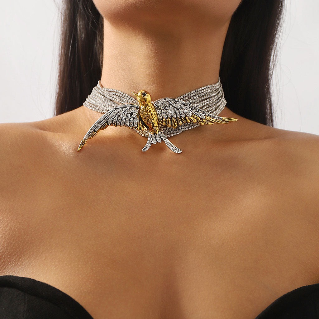 Opulent Crystal Bird Layered Tennis Choker Necklace Silver / One Size