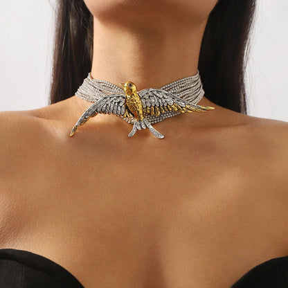 Opulent Crystal Bird Layered Tennis Choker Necklace Silver / One Size
