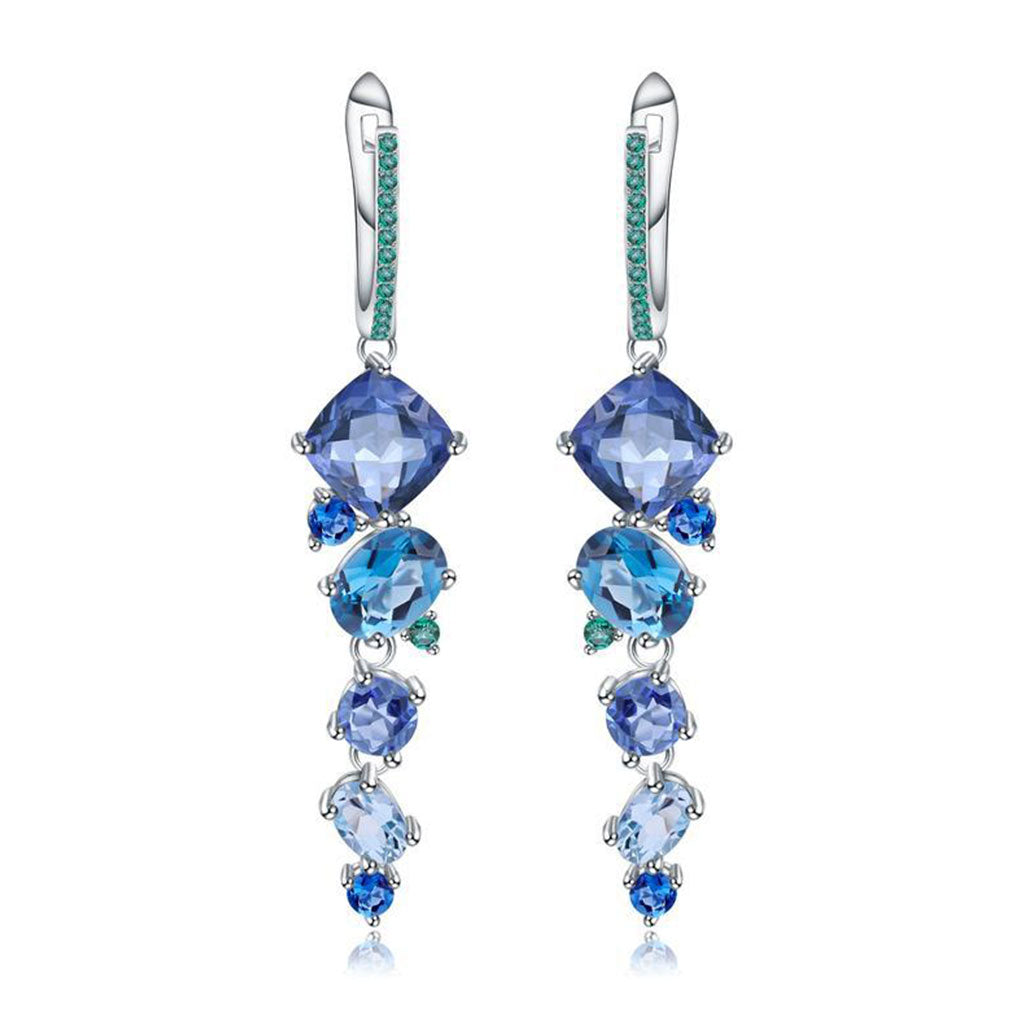 Mixed Shape Swiss Blue Topaz Mystic Quartz Drop Earrings / One Size