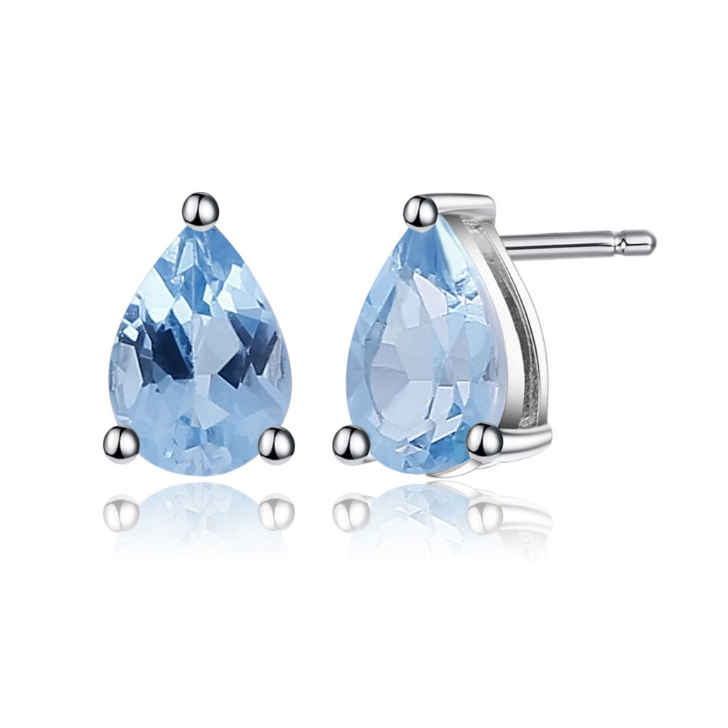 Pear Shaped Swiss Blue Topaz Halo Stud Earrings / One Size