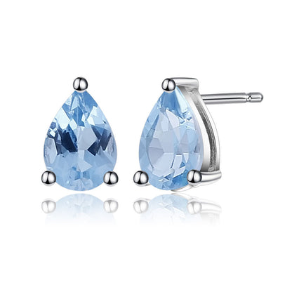 Pear Shaped Swiss Blue Topaz Halo Stud Earrings / One Size