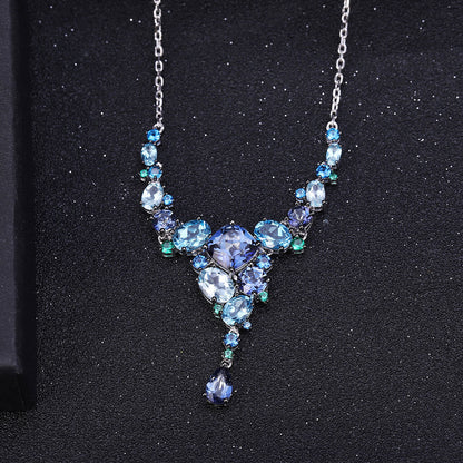 Swiss Blue Topaz Mystic Quartz Pendant Necklace