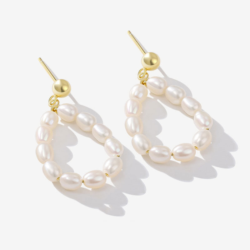 Two Tone Sterling Silver Plated Baroque Pearl Hoop Earrings Gold / One Size