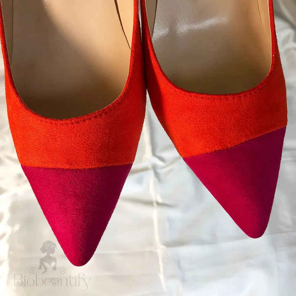 Orange Faux Suede Pointed Toe Stiletto Pumps In 8Cm 10Cm And 12Cm High Heels For Women