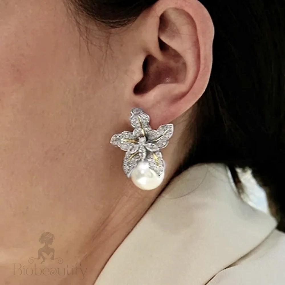 Orchid Two-Tone Pearl And Cz Bridal Earrings