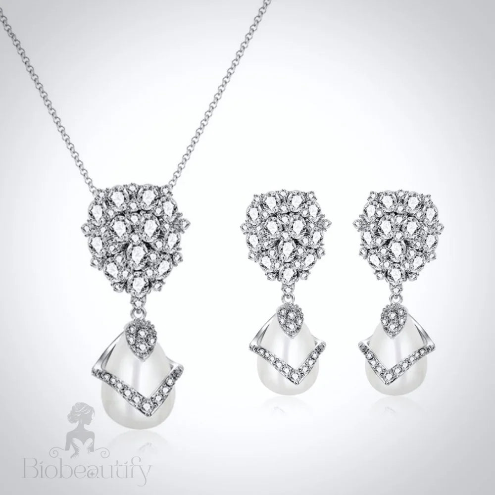 Oressa Bridal Jewelry Set With Pearl And Cubic Zirconia