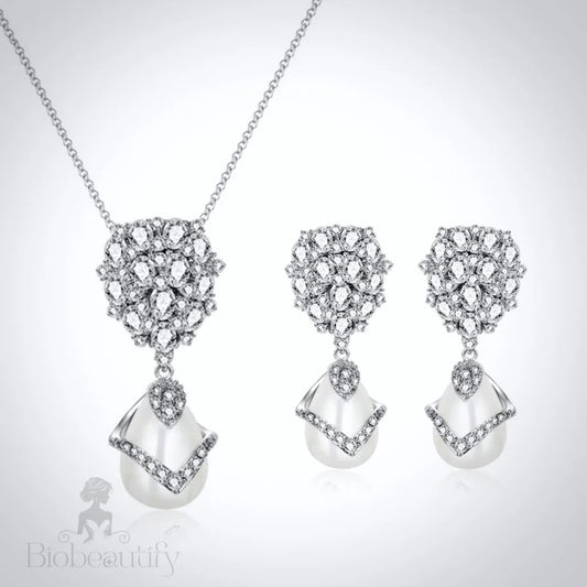 Oressa Bridal Jewelry Set With Pearl And Cubic Zirconia