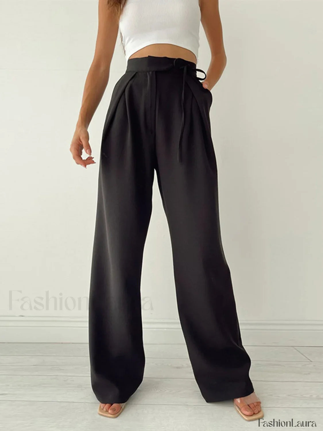 Palazzo Tied Wide Leg Dress Pants Black / XS Pants