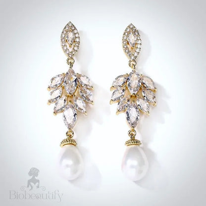 Pearl Wedding Jewelry - Pearl and Cubic Zirconia Bridal Earrings - Available in Gold and Silver