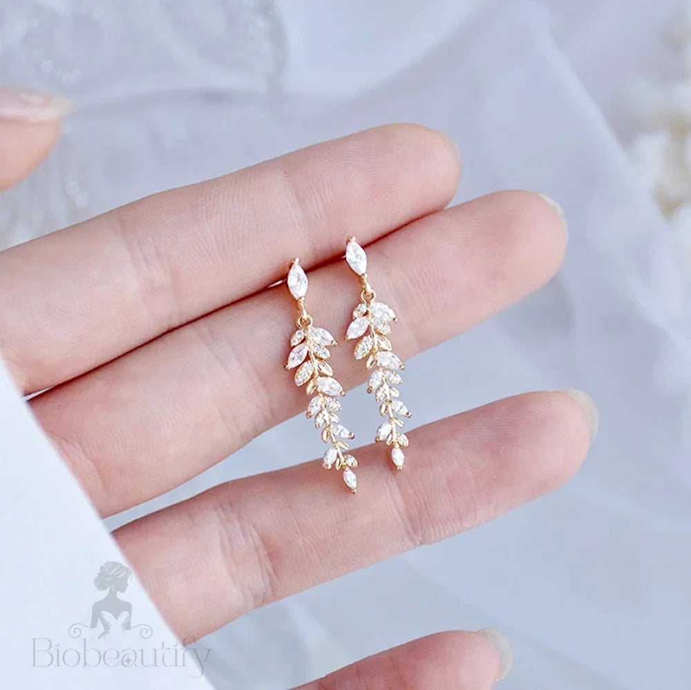 Paola Gold Leaf Earrings With Cz For Brides