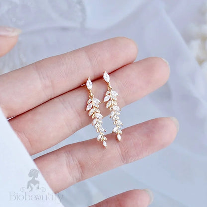 Paola Gold Leaf Earrings With Cz For Brides