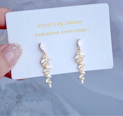 Paola Gold Leaf Earrings With Cz For Brides