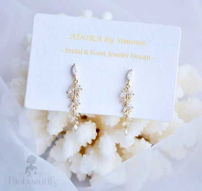 Paola Gold Leaf Earrings With Cz For Brides