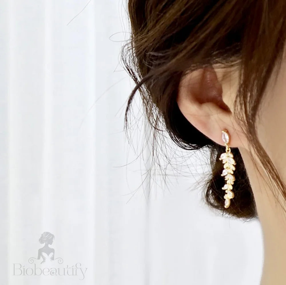 Paola Gold Leaf Earrings With Cz For Brides