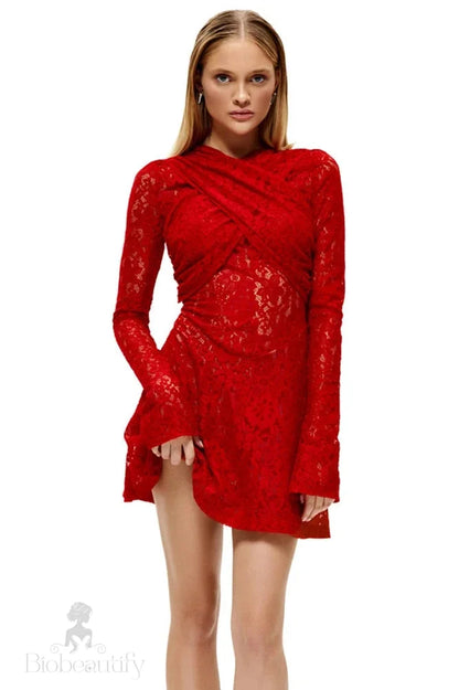 Patchwork Lace Long Sleeve Mini Dress