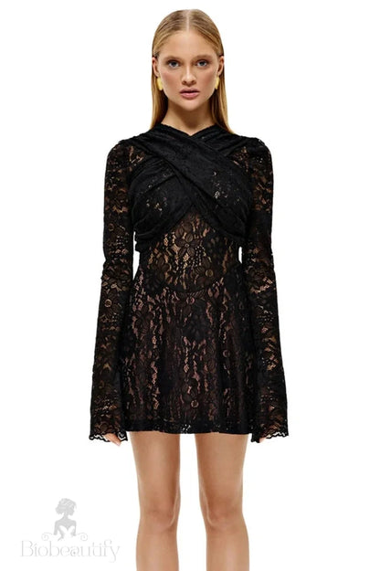 Patchwork Lace Long Sleeve Mini Dress