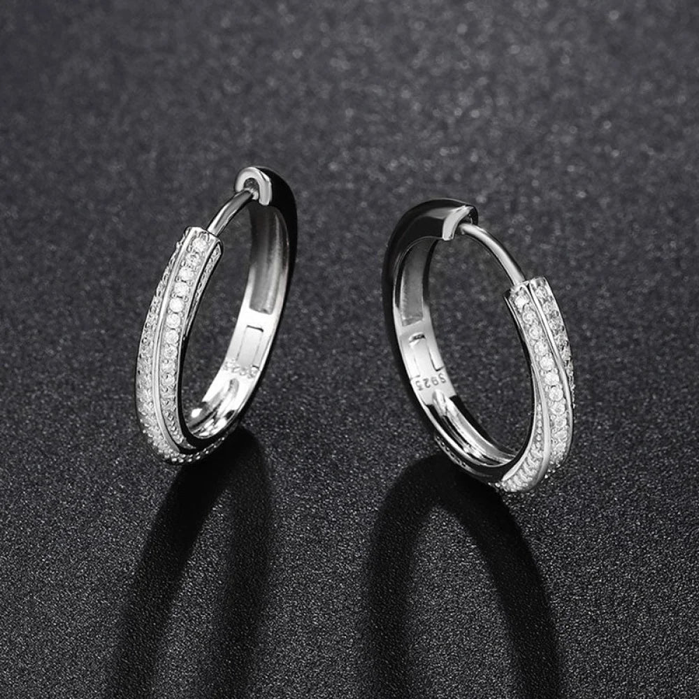 Pave Moissanite Round Cut Sterling Silver Hinge Hoop Earrings