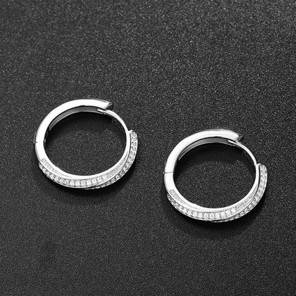 Pave Moissanite Round Cut Sterling Silver Hinge Hoop Earrings