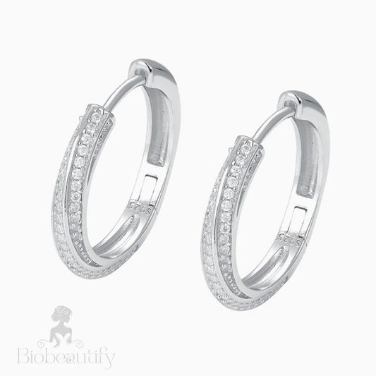 Pave Moissanite Round Cut Sterling Silver Hinge Hoop Earrings / One Size