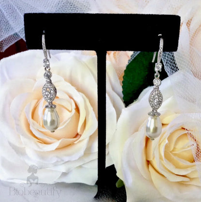 Payton Swarovski Pearl And Cz Bridal Earrings