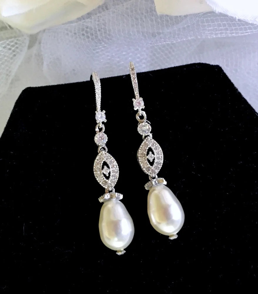 Payton Swarovski Pearl And Cz Bridal Earrings