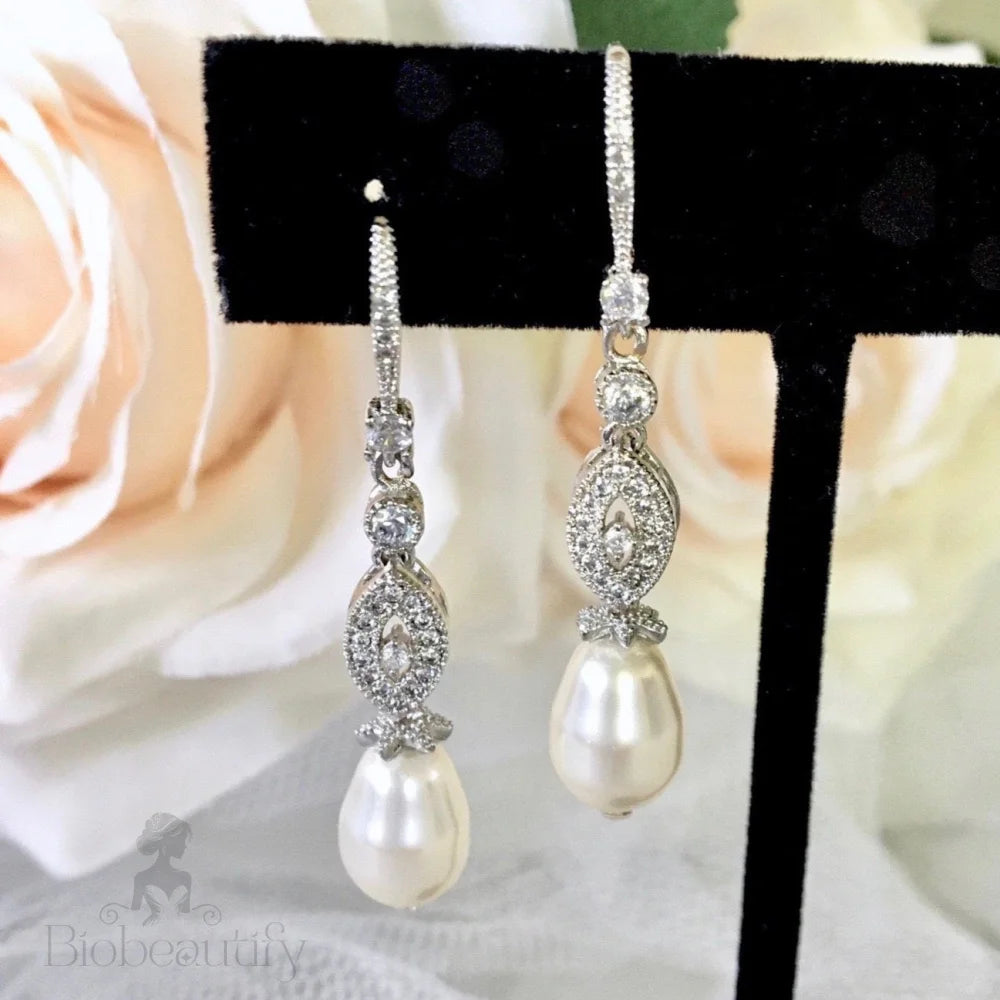 Wedding Jewelry - Swarovski Pearl and Cubic Zirconia Bridal Earrings