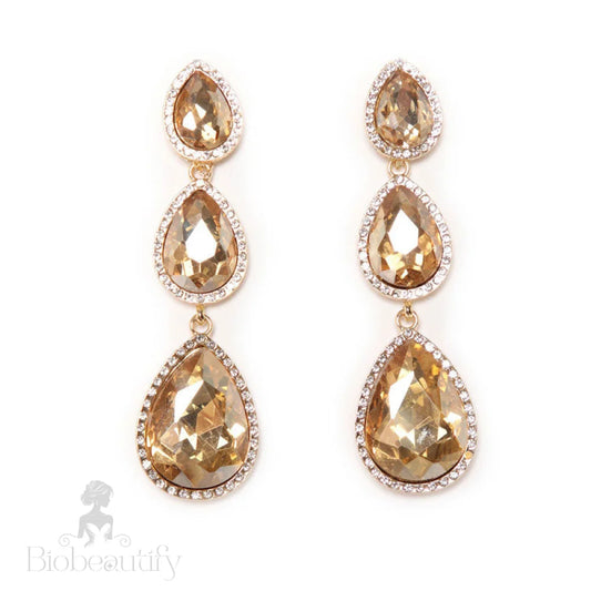 Pear Cut Crystal Triple Drop Earrings - Yellow One Size /