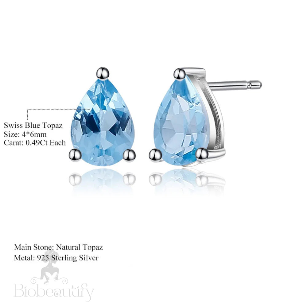 Pear Shaped Swiss Blue Topaz Halo Stud Earrings