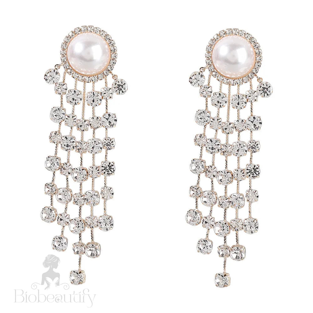 Pearl And Crystal Chandelier Earrings In Gold