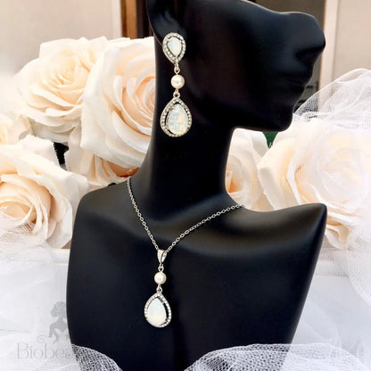 Pearl And Opal Wedding Jewelry Set